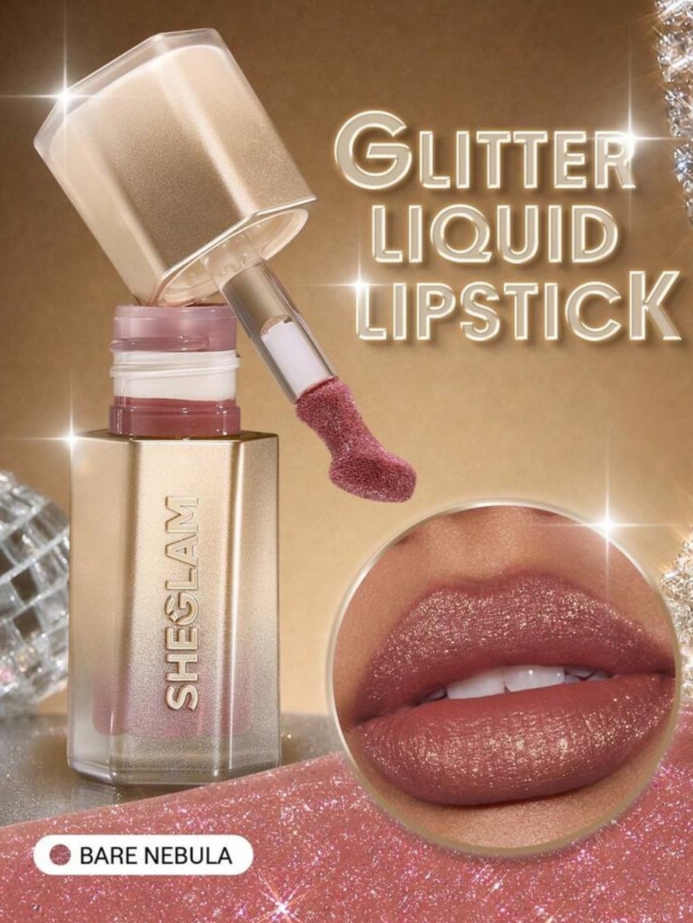 SHEGLAM Stardust Swipe Glitter Liquid Lipstick-034 Bare Nebula Instant Glitter-S